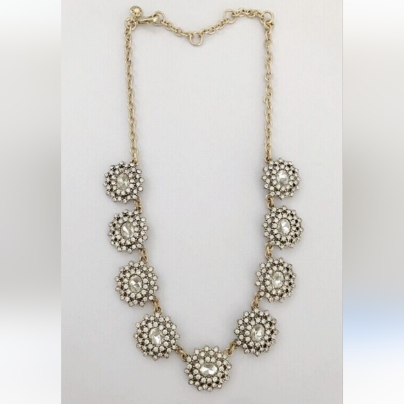J. Crew Jewelry - J Crew Necklace Goldtone Clear Crystal Flower Rhinestone Statement Necklace